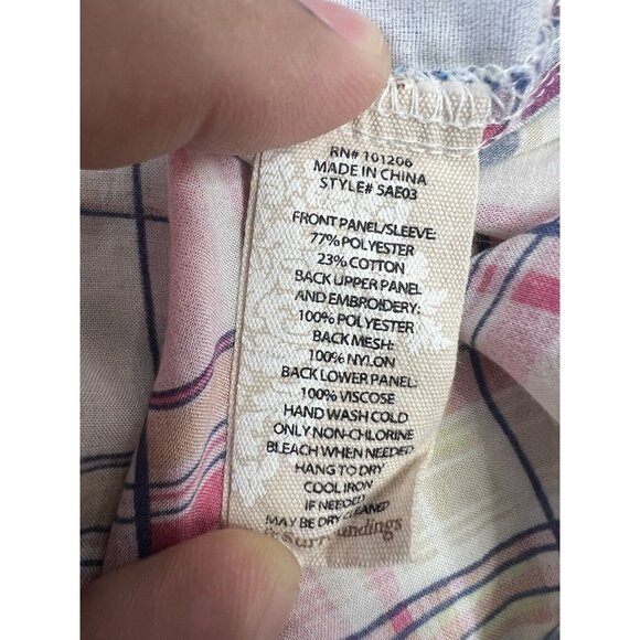 Soft Surroundings Medium Button Down Plaid & Embroidered Serena Boho Floral Top - Picture 14 of 15